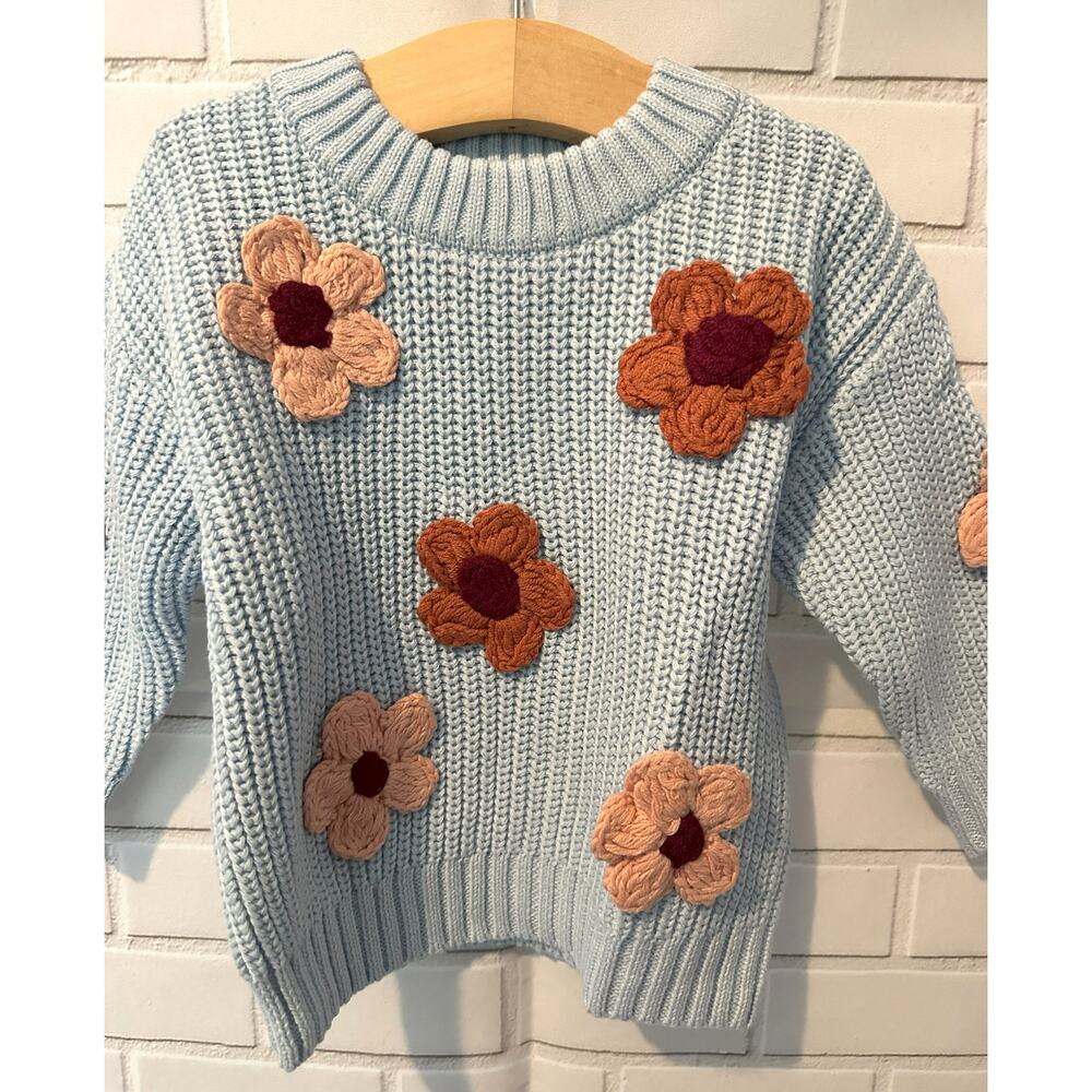 Baby Girl 12 Months blue hand-embroidered Petal & Pine Blue Sweater 100% Cotton - Picture 2 of 4